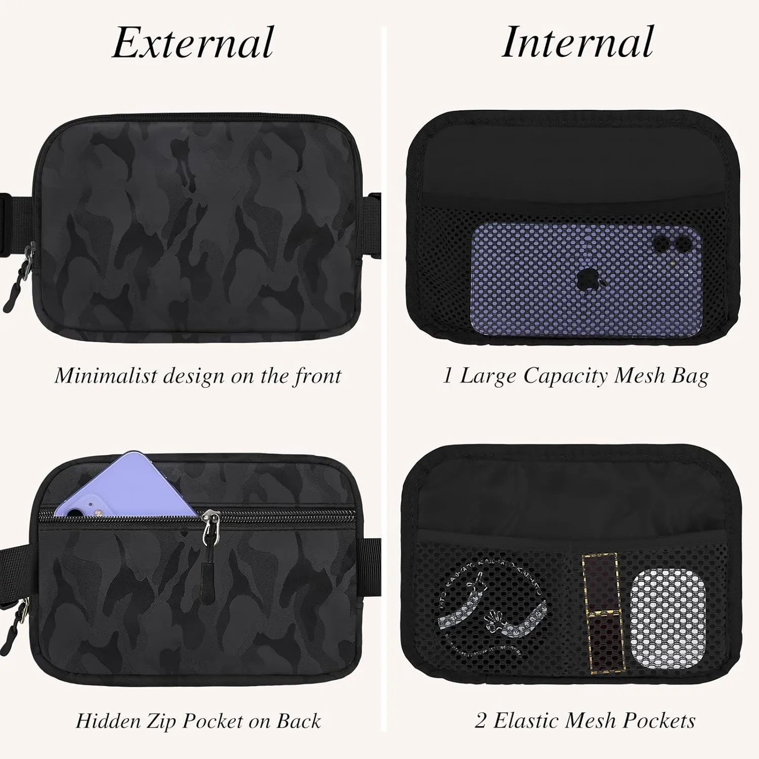 Fanny Packs for Women - Belt Bag for Women - Fanny Pack Crossbody Bags - Black Fanny Pack with Adjustable Strap, Fashion Cross Body Fanny Pack for Running