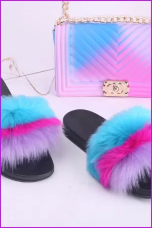 Faux Fake Fur Slides #2 & Candy Bag Set A