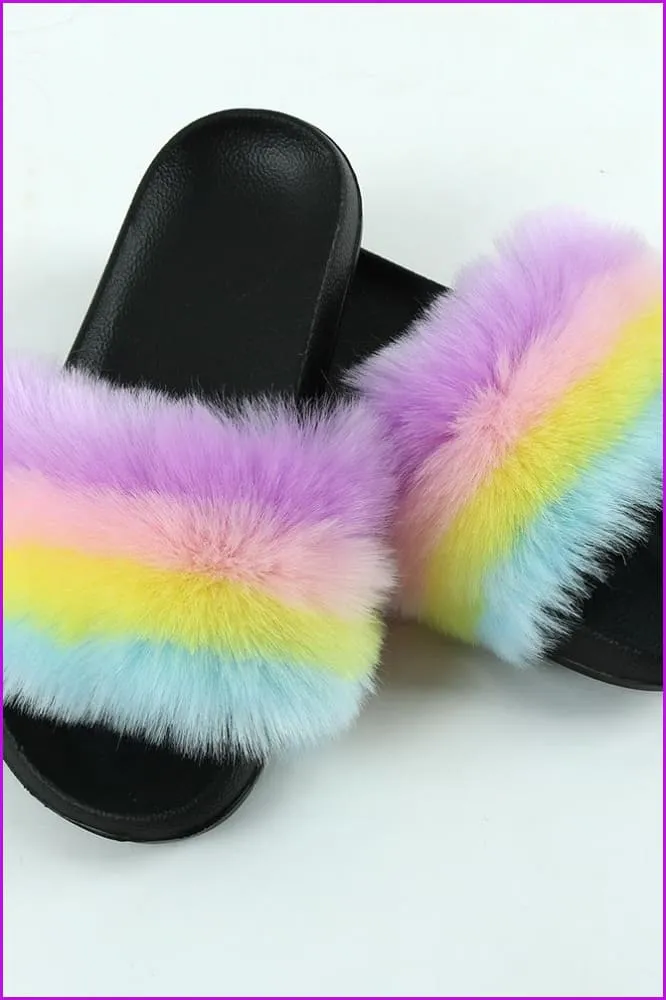 Faux Fake Fur Slides #3 & Candy Bag Set G