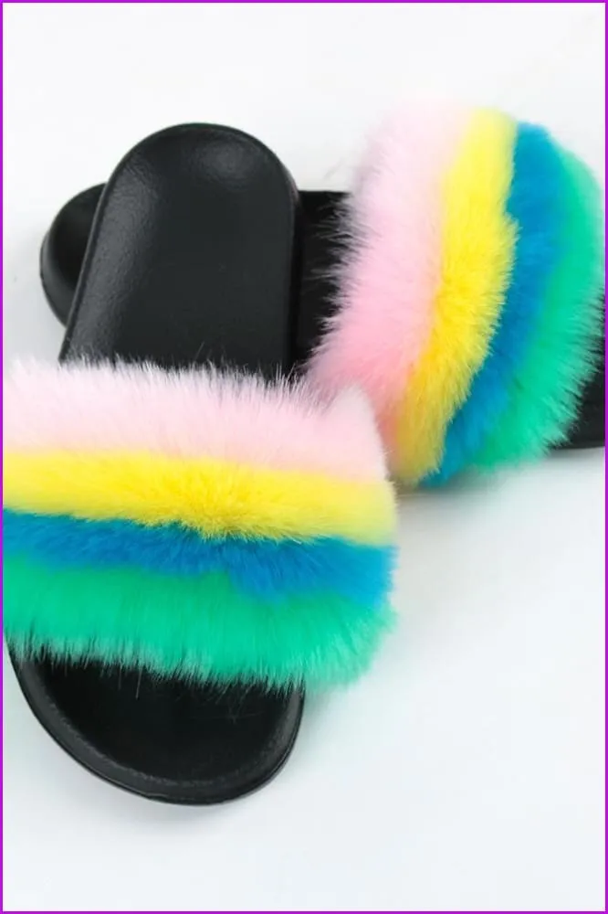 Faux Fake Fur Slides #5 & Candy Bag Set F