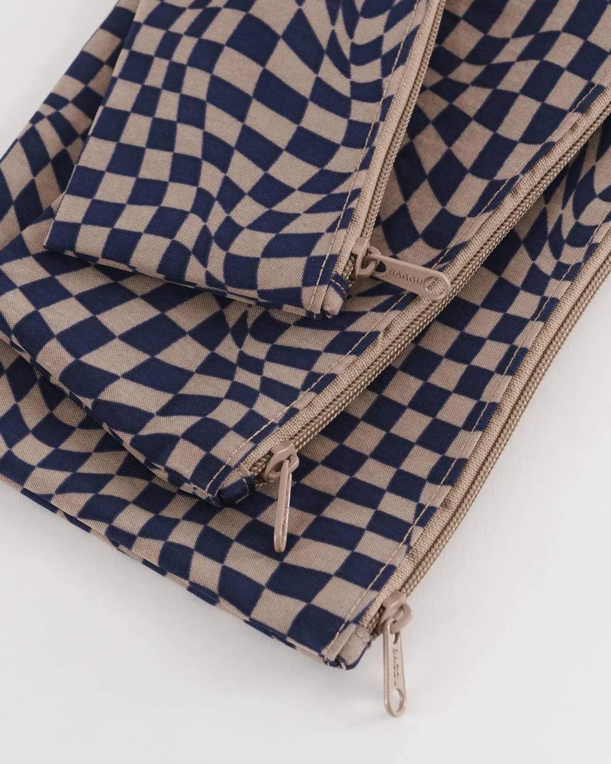 Flat Pouch Set- Indigo Trippy Checker