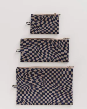 Flat Pouch Set- Indigo Trippy Checker