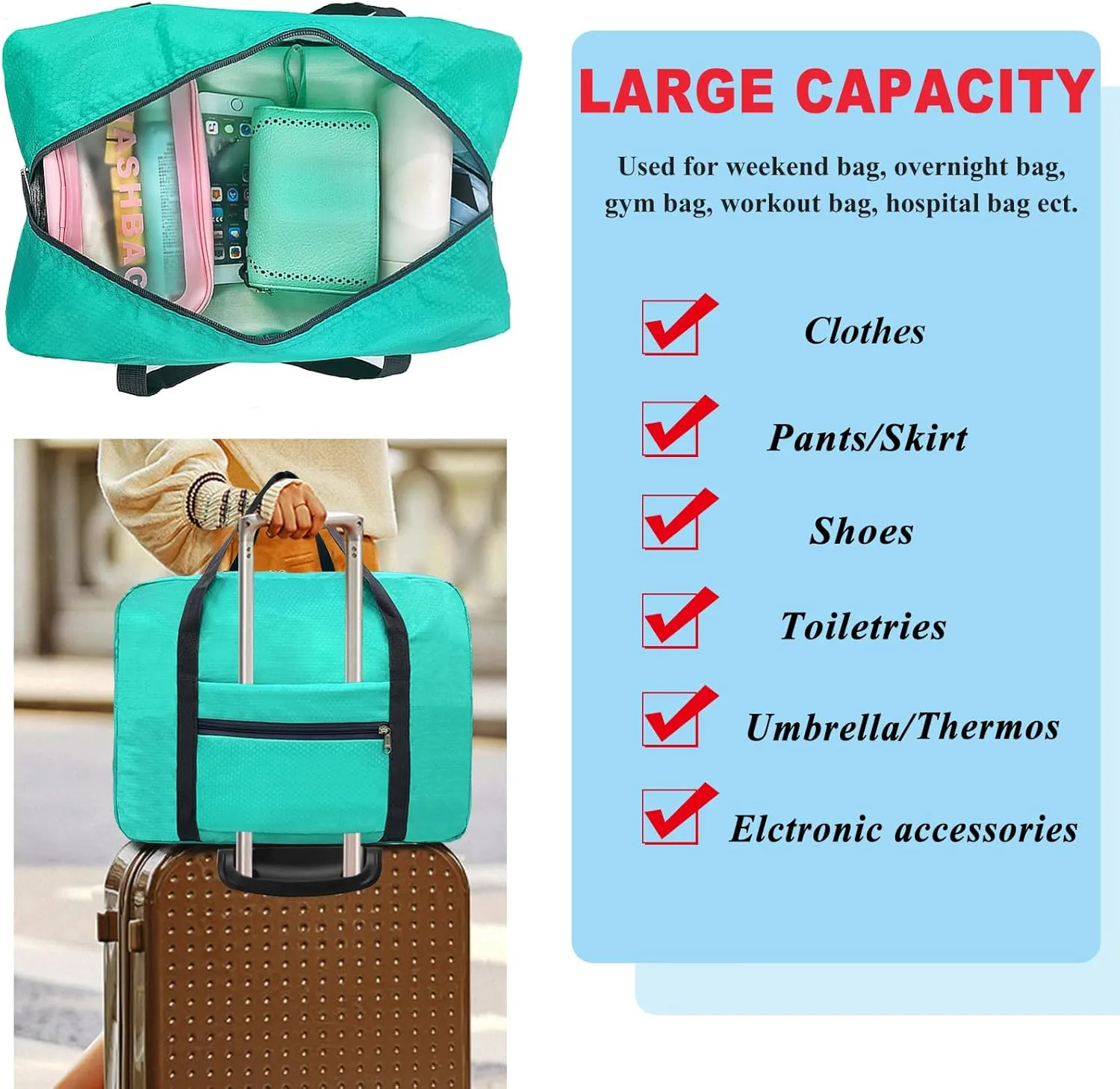 For Spirit Airlines Personal Item Bag 18x14x8 Foldable Carry on Bags for Airplanes Travel Duffel Bags for Women and Men