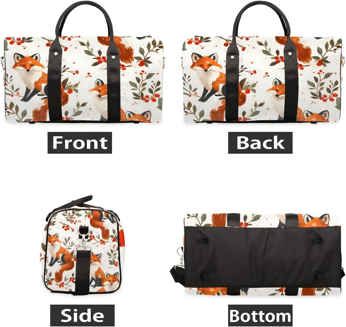 Fox Travel Duffle Bag for Women Men Gym Duffel Foldable Bag Waterproof Weekender Boho Flower Leaves Duffle Tote