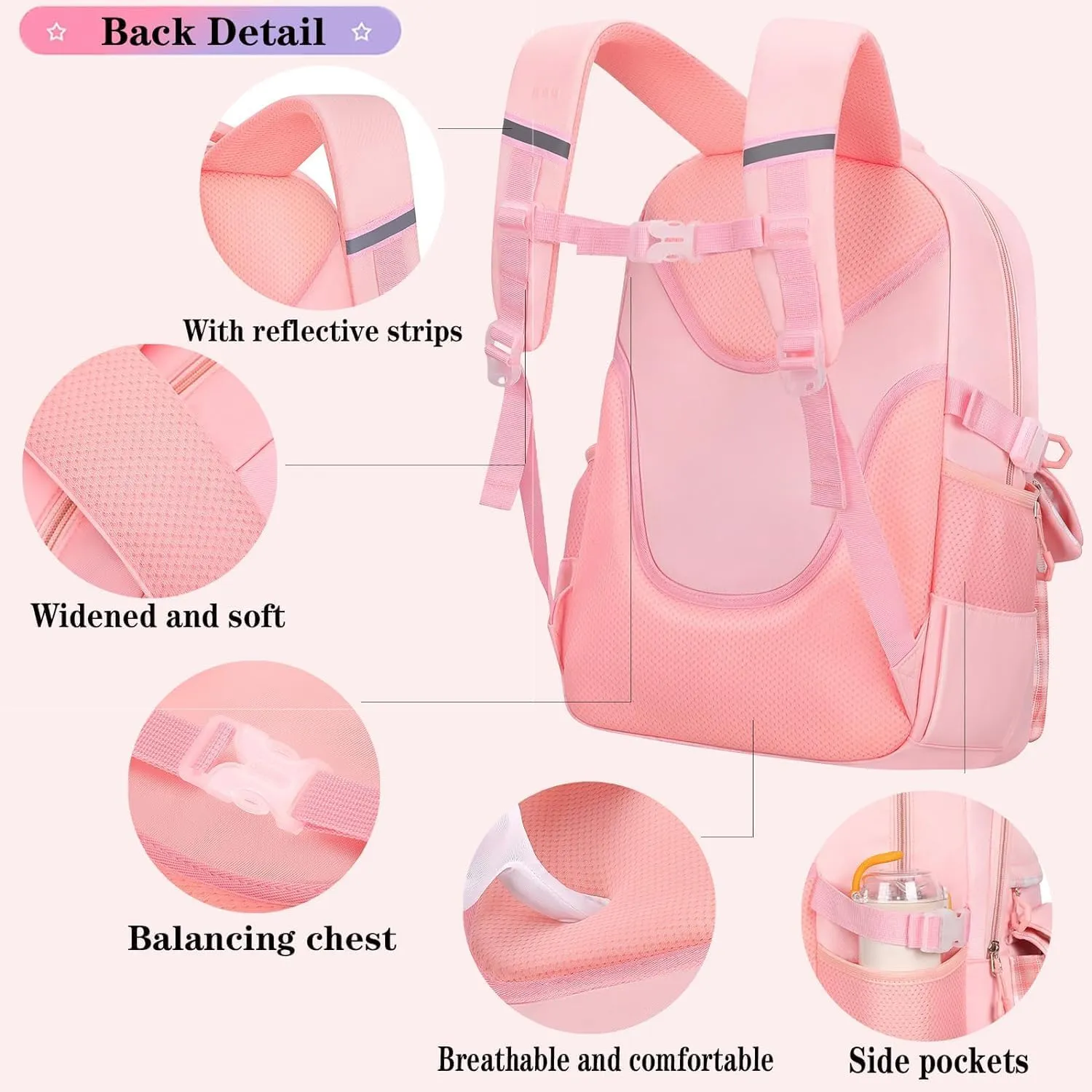 Girls Backpack - 3PCS Backpack with Lunch Box & Pencil Case for Girls, Cute Backpack Set for Elementary School Large Capacity Bookbag Travel Bag (Purple 1, Ages 7-12)