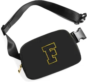 Gitus Belt Bag Fanny Pack Crossbody Bags with Initial Letter Patch Gifts for Wife Older Women Mother Coworker Bridesmaid Anniversary Travel Gifts Beach Gifts (Black-F)