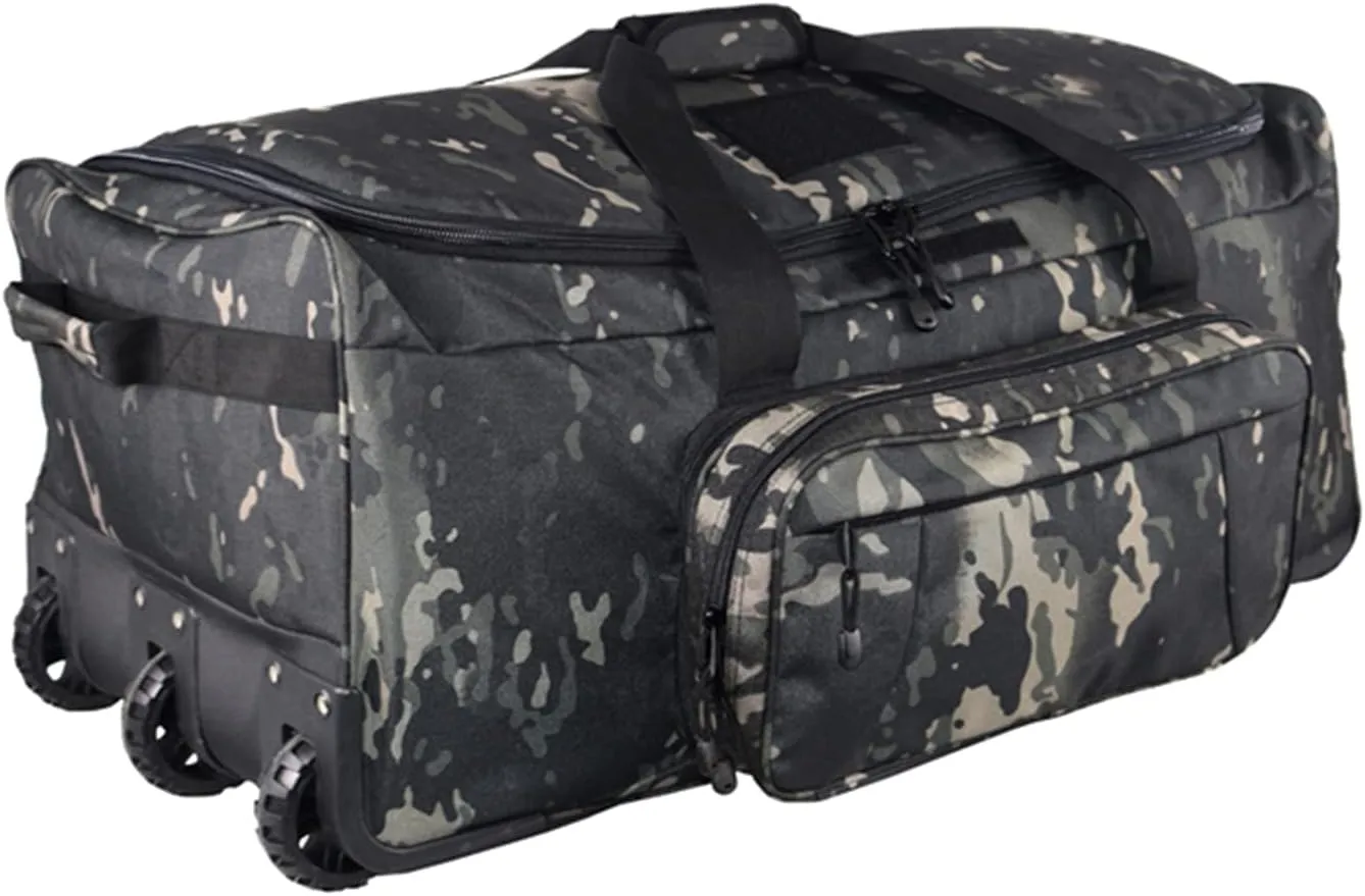 Greencity Duffel Bag Wheels Rolling Deployment Wheeled Military Suitcase Heavy-Duty Extra large deployment bag Capacity 32 InchBlack Camo