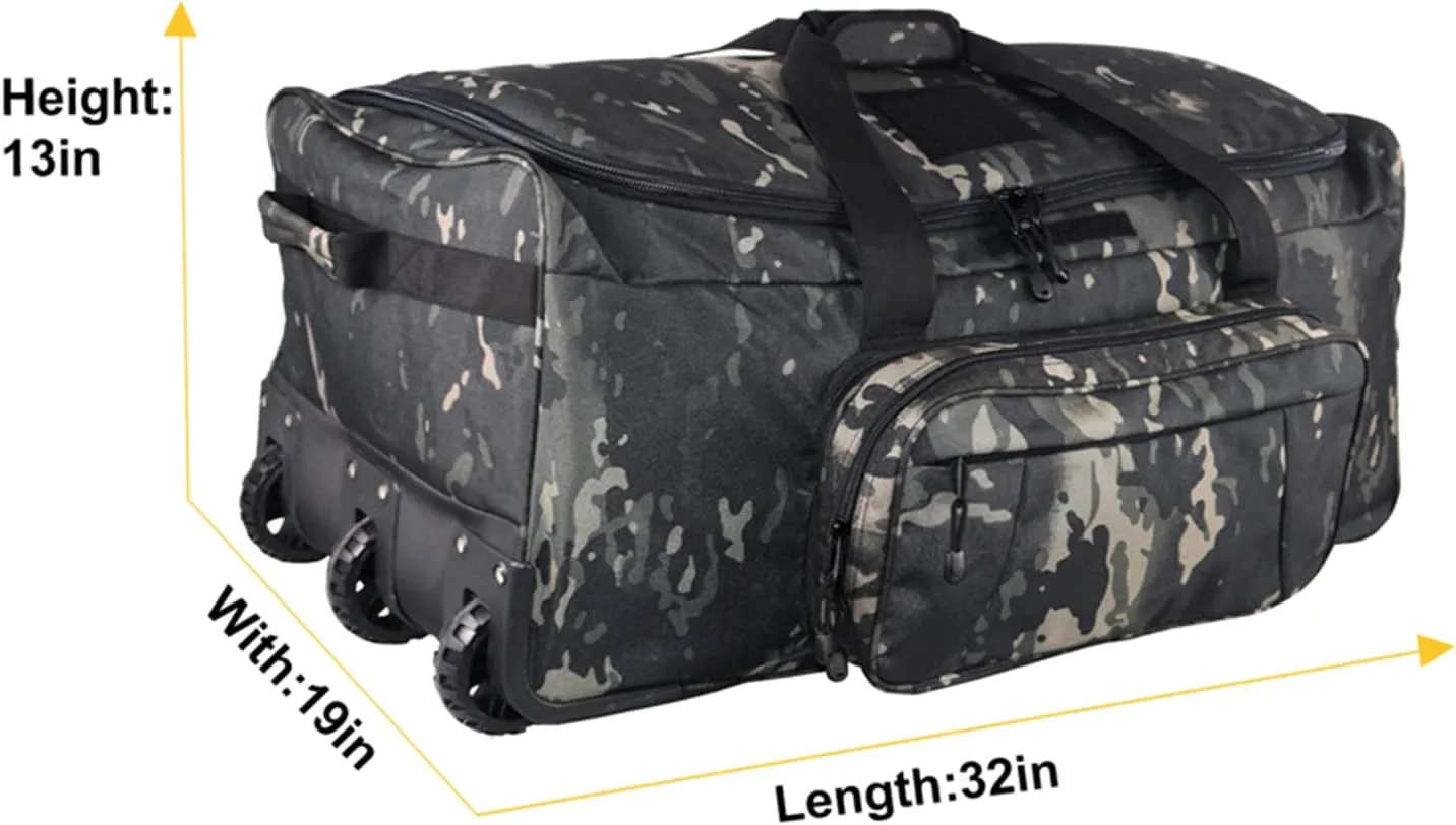 Greencity Duffel Bag Wheels Rolling Deployment Wheeled Military Suitcase Heavy-Duty Extra large deployment bag Capacity 32 InchBlack Camo