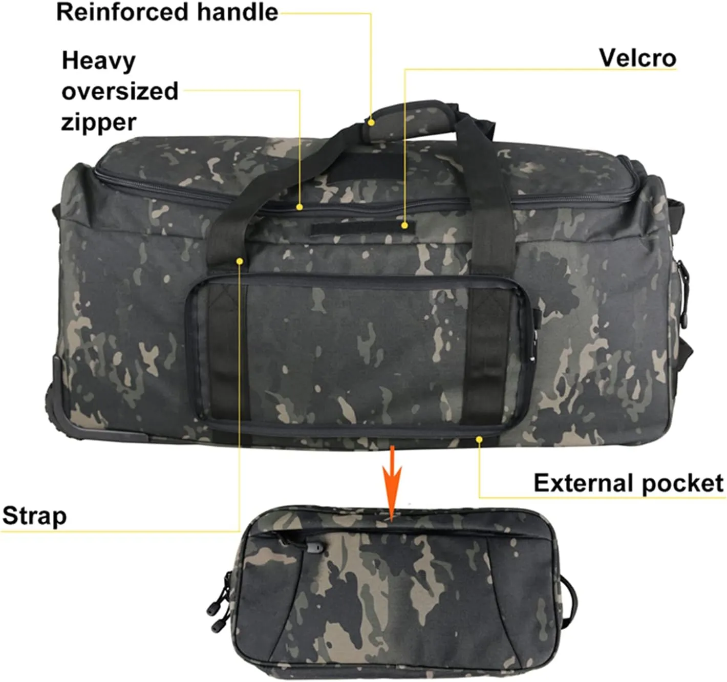 Greencity Duffel Bag Wheels Rolling Deployment Wheeled Military Suitcase Heavy-Duty Extra large deployment bag Capacity 32 InchBlack Camo