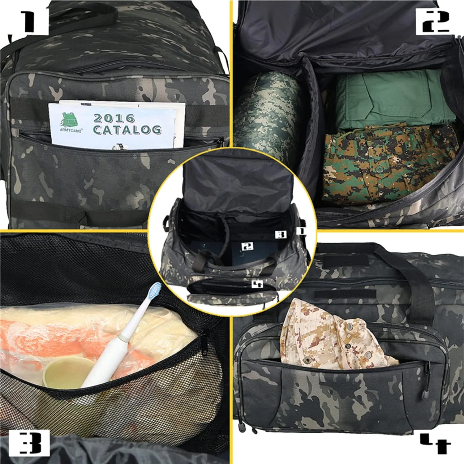 Greencity Duffel Bag Wheels Rolling Deployment Wheeled Military Suitcase Heavy-Duty Extra large deployment bag Capacity 32 InchBlack Camo