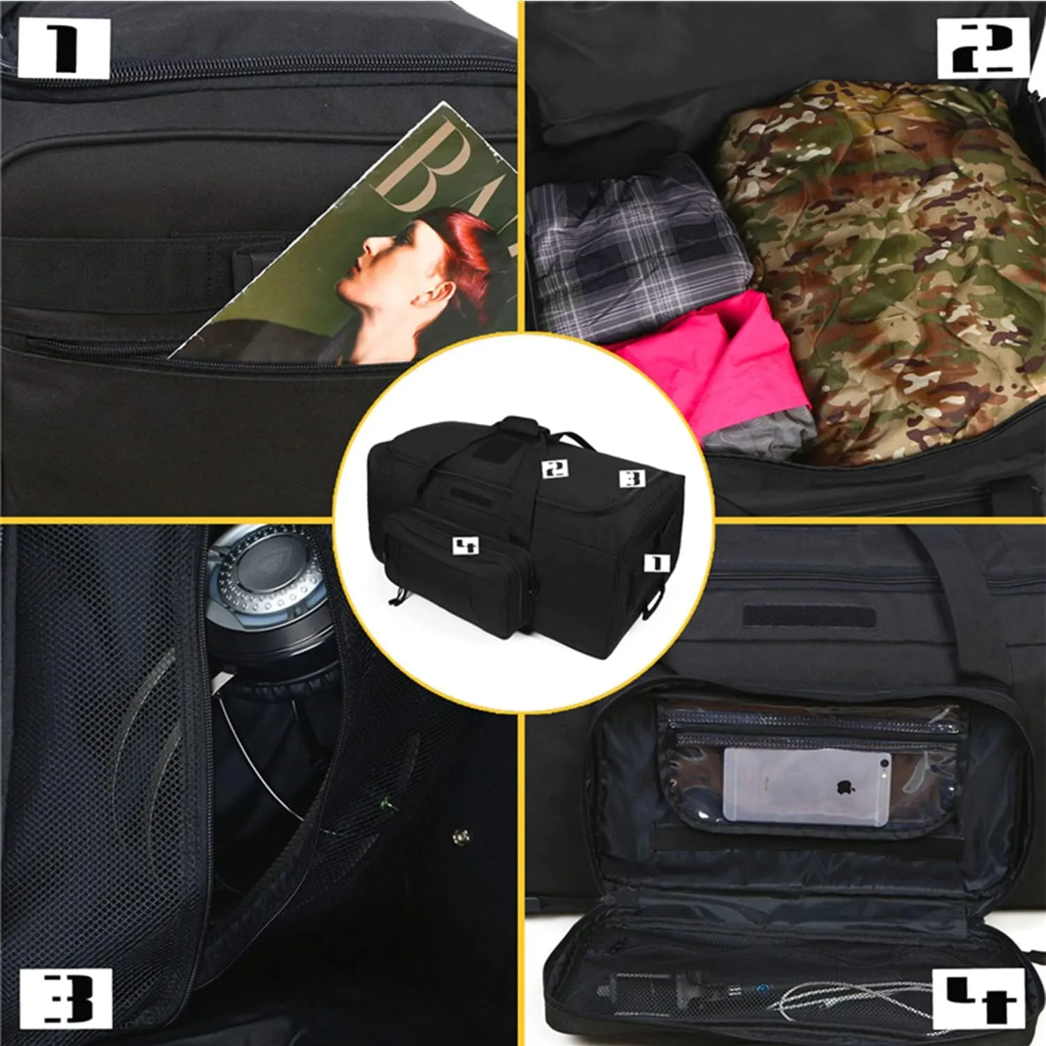 Greencity Duffel Bag Wheels Rolling Deployment Wheeled Military Suitcase Heavy-Duty Extra large deployment bag Capacity 32 InchBlack