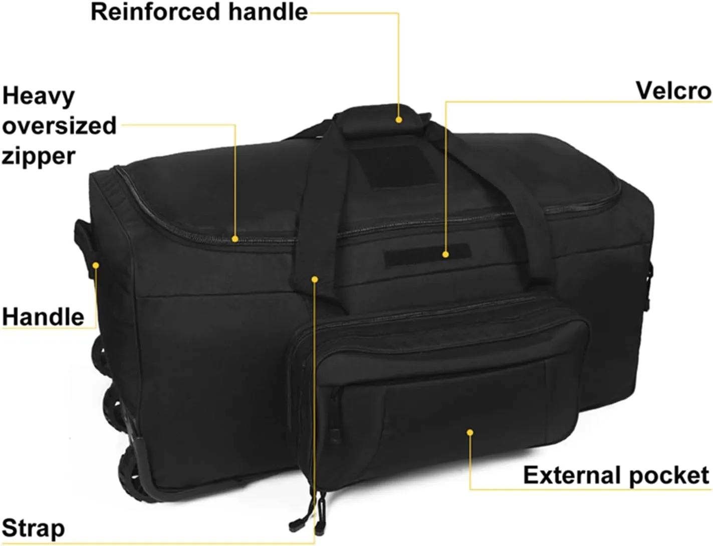 Greencity Duffel Bag Wheels Rolling Deployment Wheeled Military Suitcase Heavy-Duty Extra large deployment bag Capacity 32 InchBlack