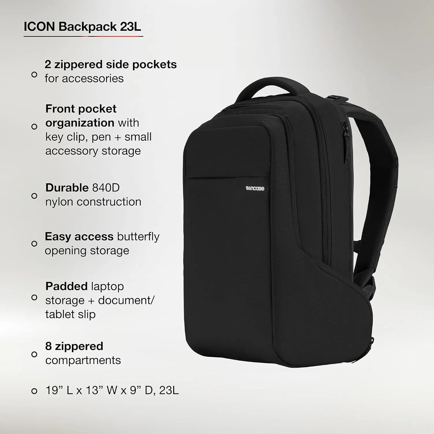 Incase ICON Durable Travel Backpack   Laptop Bag Made with Strong 840 Nylon - Fits 16-inch Laptop - Compact Carry On Backpack for Travel - Black