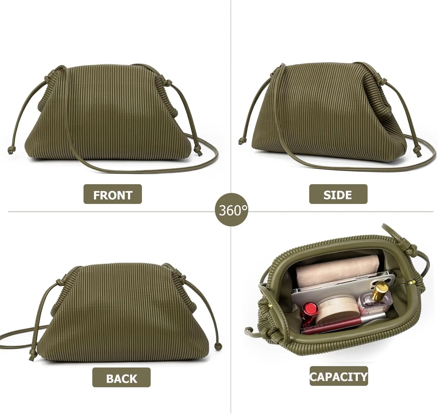 KingTo Clutch Purses for Women, Soft Cloud Bag Fashion Dumpling with Ruched Pouch Handbag for Crossbody Shoulder
