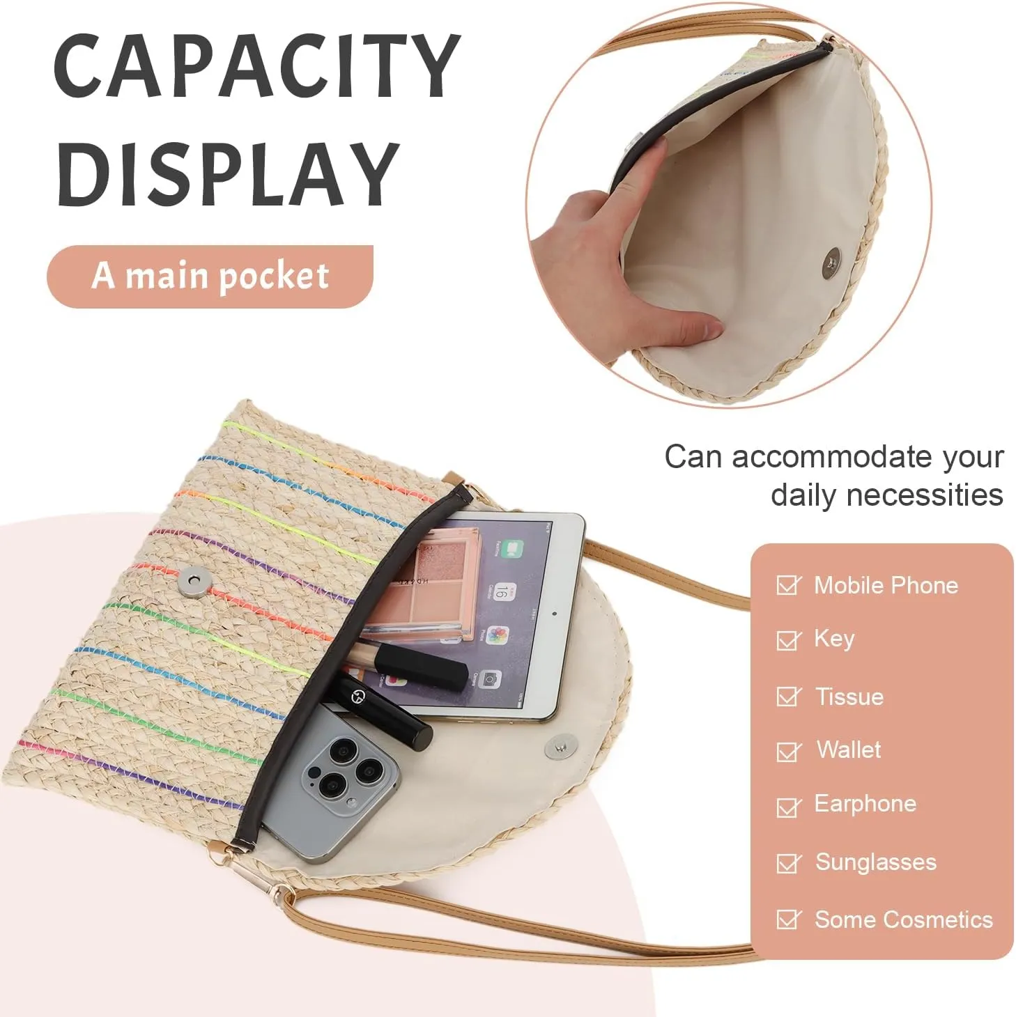 KUANG! Straw Shoulder Bag for Women Woven Purse Beach Envelope Clutch Straw Wallet Crossbody Bag