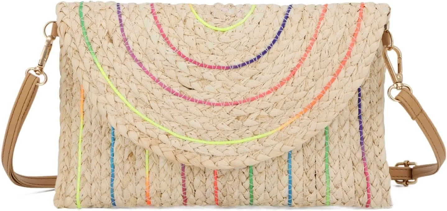 KUANG! Straw Shoulder Bag for Women Woven Purse Beach Envelope Clutch Straw Wallet Crossbody Bag