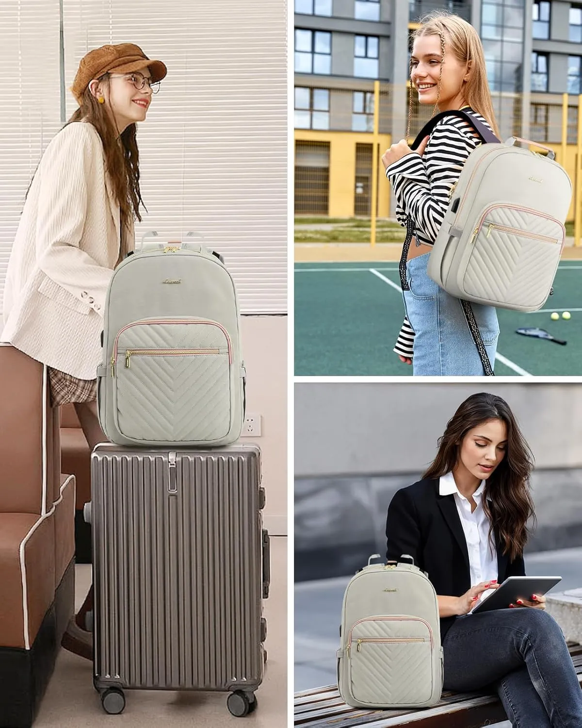LOVEVOOK Laptop Backpack for Women, Travel Computer Work Bags with 17-inch Laptop Compartment, College School Student Bag Teen Backpacks For Girls, Outdoor Carry On Backpack Purse, Grey