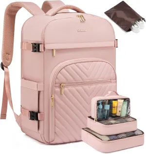 LOVEVOOK Large Travel Backpack for Women, TSA Carry on Backpack for Airplanes, 40L Personal Item Travel Bag fits 17" Laptop, Waterproof Carry on Bag Flight Approved with 4 Packing Cubes, Pink