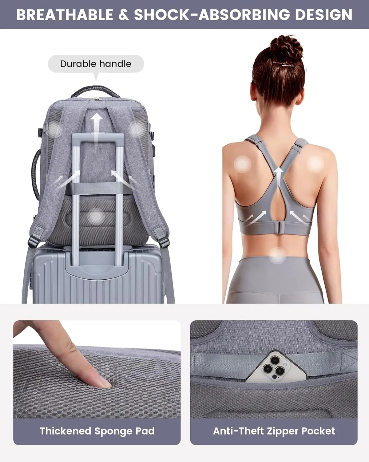 LOVEVOOK Large Travel Backpack for Women, TSA Carry on Backpack for Airplanes, 40L Personal Item Travel Bag for Women fits 17" Laptop,Waterproof Carry on Bag Airplane Approved with 3 Packing Cubes