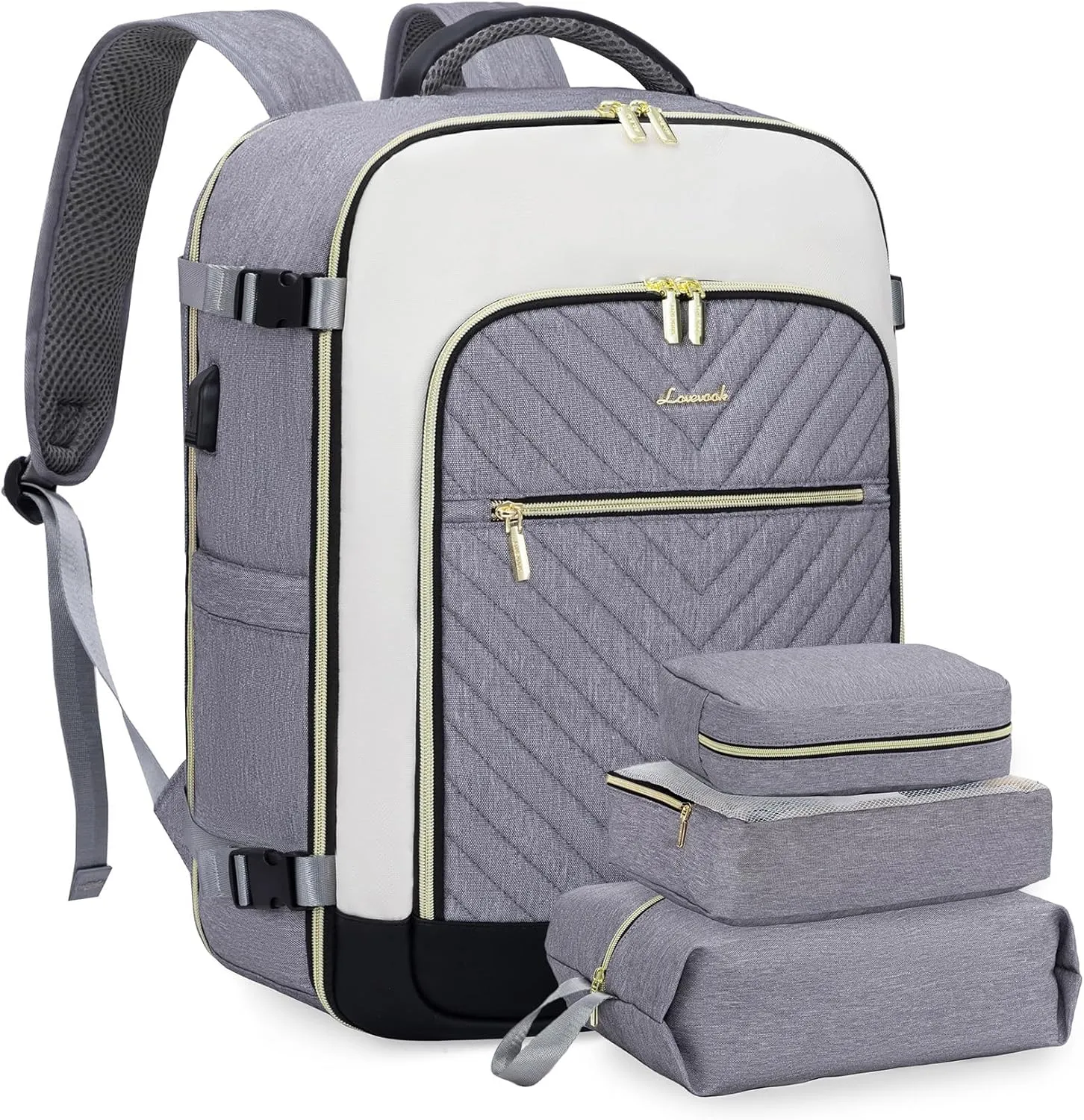 LOVEVOOK Large Travel Backpack for Women, TSA Carry on Backpack for Airplanes, 40L Personal Item Travel Bag for Women fits 17" Laptop,Waterproof Carry on Bag Airplane Approved with 3 Packing Cubes