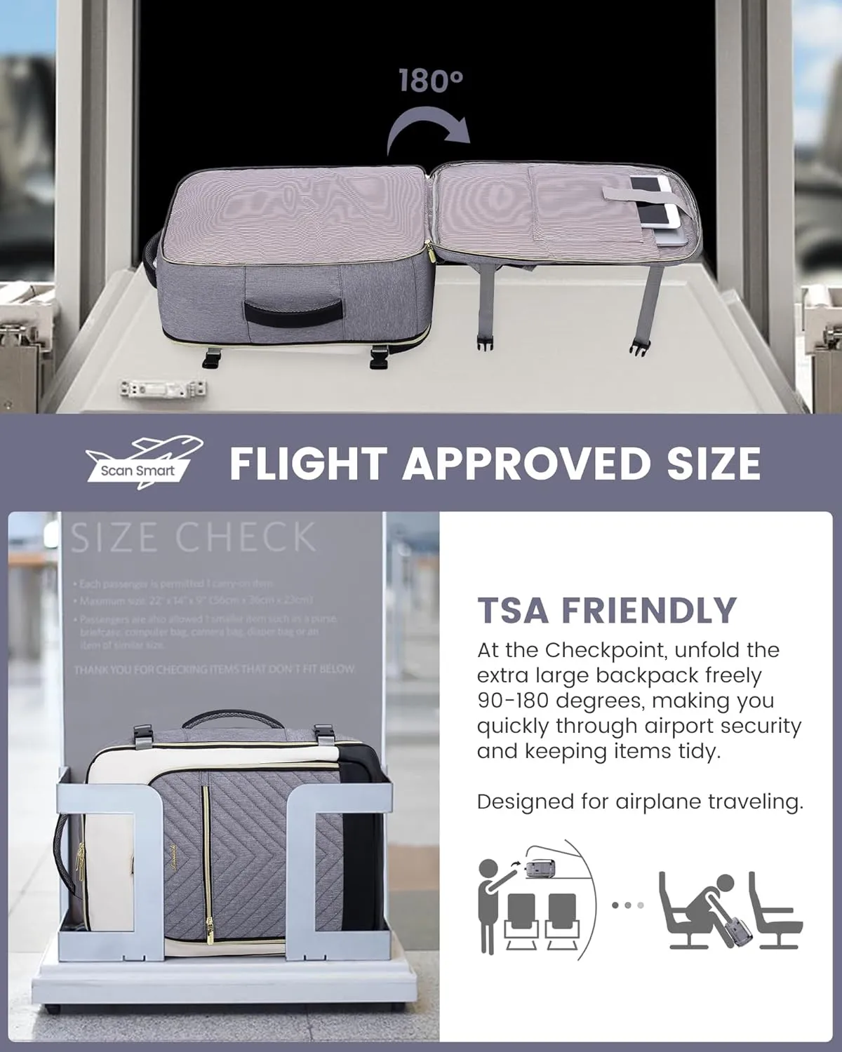 LOVEVOOK Large Travel Backpack for Women, TSA Carry on Backpack for Airplanes, 40L Personal Item Travel Bag for Women fits 17" Laptop,Waterproof Carry on Bag Airplane Approved with 3 Packing Cubes