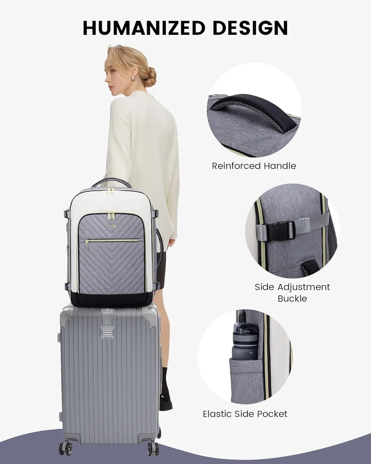 LOVEVOOK Large Travel Backpack for Women, TSA Carry on Backpack for Airplanes, 40L Personal Item Travel Bag for Women fits 17" Laptop,Waterproof Carry on Bag Airplane Approved with 3 Packing Cubes