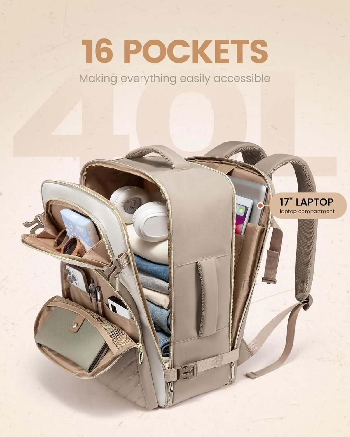 LOVEVOOK Travel Backpack Carry on Flight Approved 40L,Waterproof TSA Travel Essentials Personal Item Backpack for Women Men,Large Carry on Luggage Suitcase Travel Bag for Airplane with 3 Packing Cubes