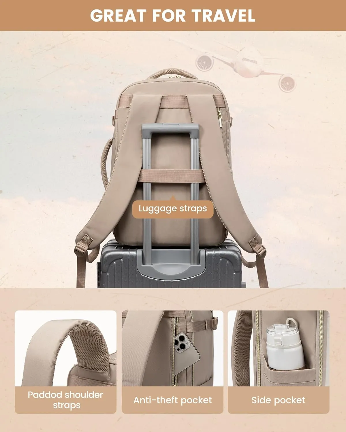 LOVEVOOK Travel Backpack Carry on Flight Approved 40L,Waterproof TSA Travel Essentials Personal Item Backpack for Women Men,Large Carry on Luggage Suitcase Travel Bag for Airplane with 3 Packing Cubes