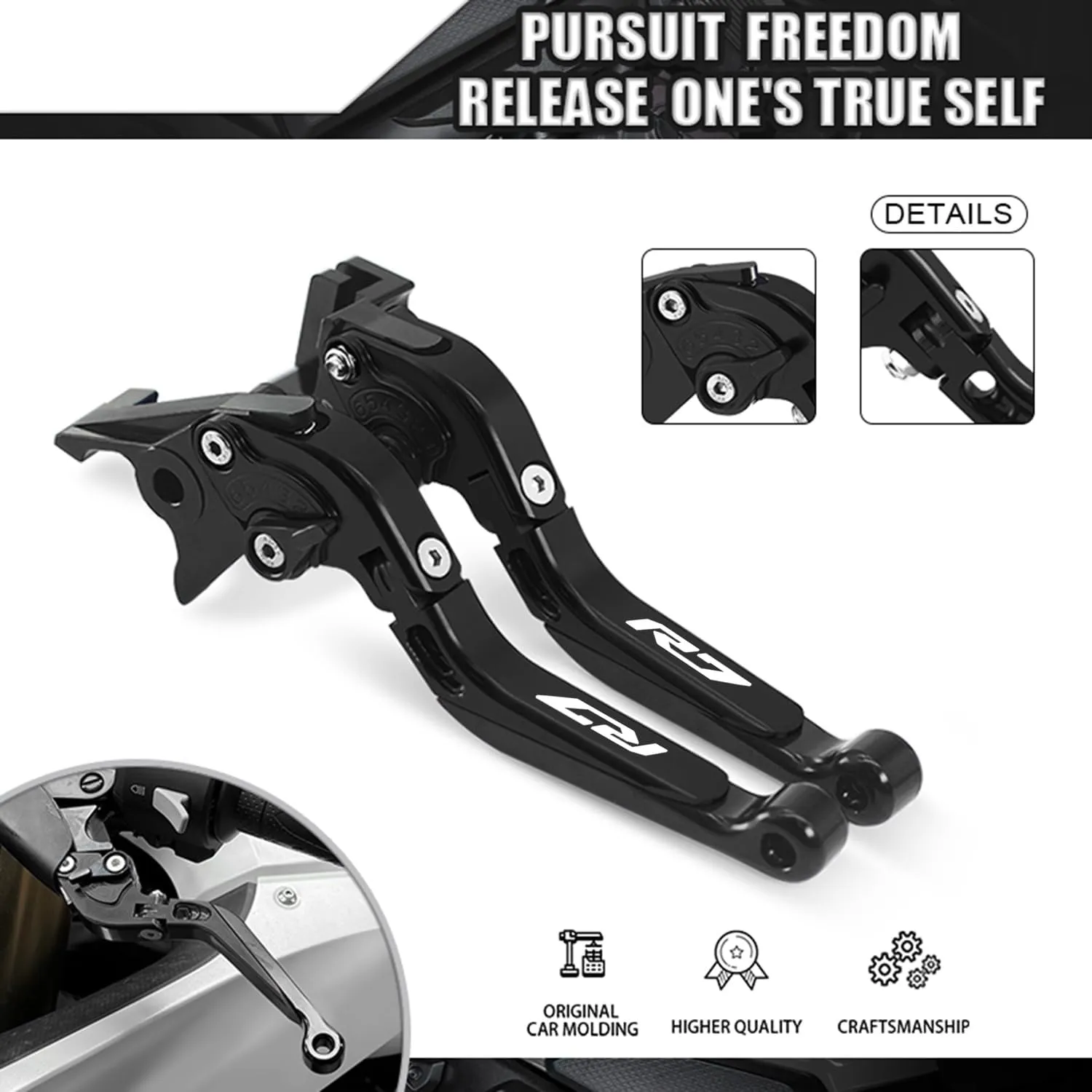 MFGZD CNC Motorcycle Brake Clutch Levers Extendable Compatible with Yamaha R7 2021 2022 2023 2024 Folding Adjustable Handlebars Brake and Clutch Levers Set (Black)