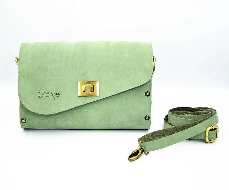 Mint leather wood women bag