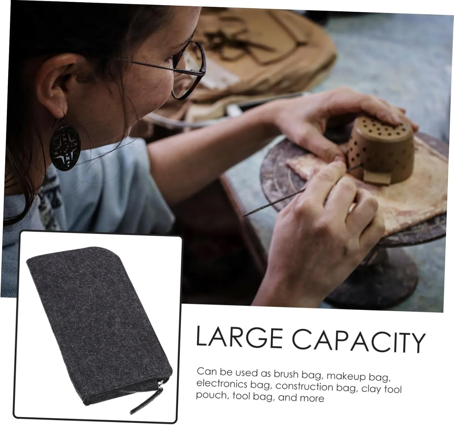 NUOBESTY 3pcs Simple Multi-Function Felt Tool Bag Zipper Storage Pouch for Crafting Sculpting Tools Easy to Carry Organizer for Art Supplies and Clay Accessories