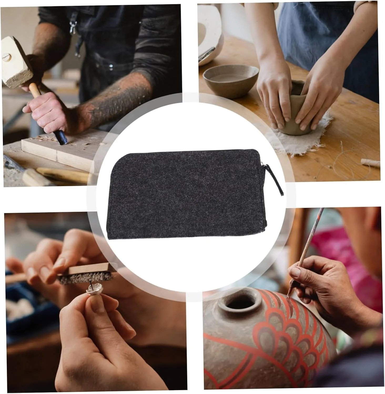 NUOBESTY 3pcs Simple Multi-Function Felt Tool Bag Zipper Storage Pouch for Crafting Sculpting Tools Easy to Carry Organizer for Art Supplies and Clay Accessories