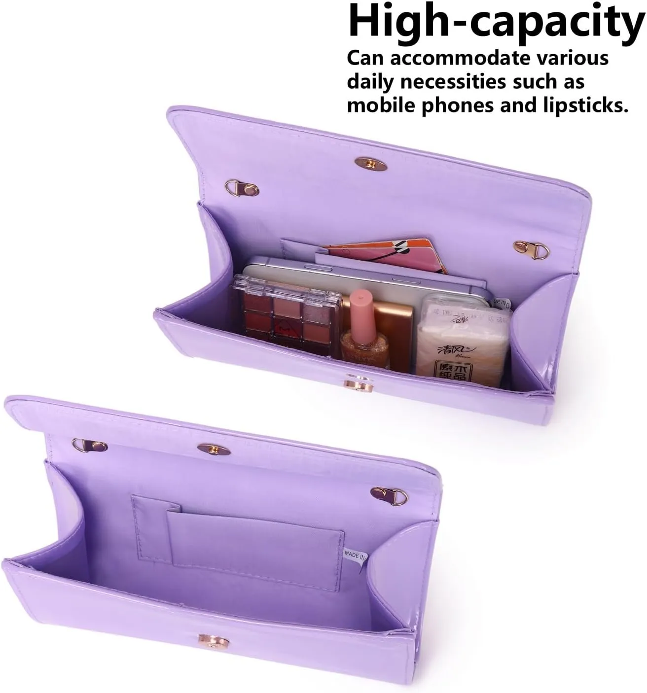 Patent Leather Envelope Clutch for Women Stylish Evening Handbag with Detachable Chain, Perfect for Wedding, Party & Prom