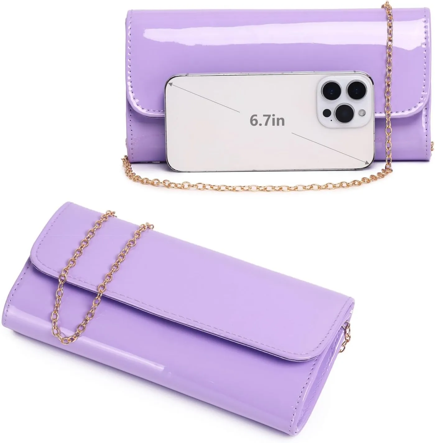 Patent Leather Envelope Clutch for Women Stylish Evening Handbag with Detachable Chain, Perfect for Wedding, Party & Prom