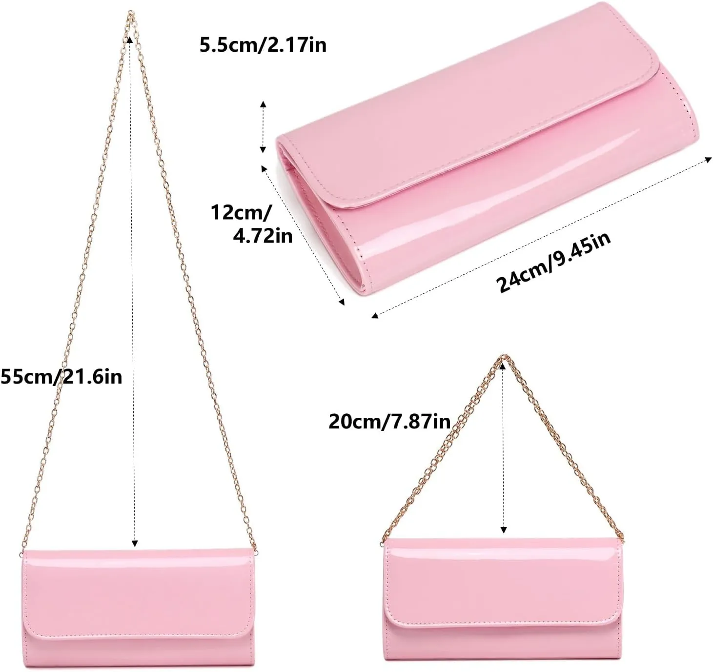 Patent Leather Envelope Clutch for Women Stylish Evening Handbag with Detachable Chain, Perfect for Wedding, Party & Prom