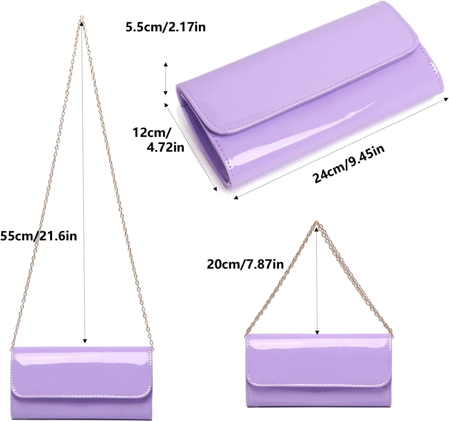 Patent Leather Envelope Clutch for Women Stylish Evening Handbag with Detachable Chain, Perfect for Wedding, Party & Prom