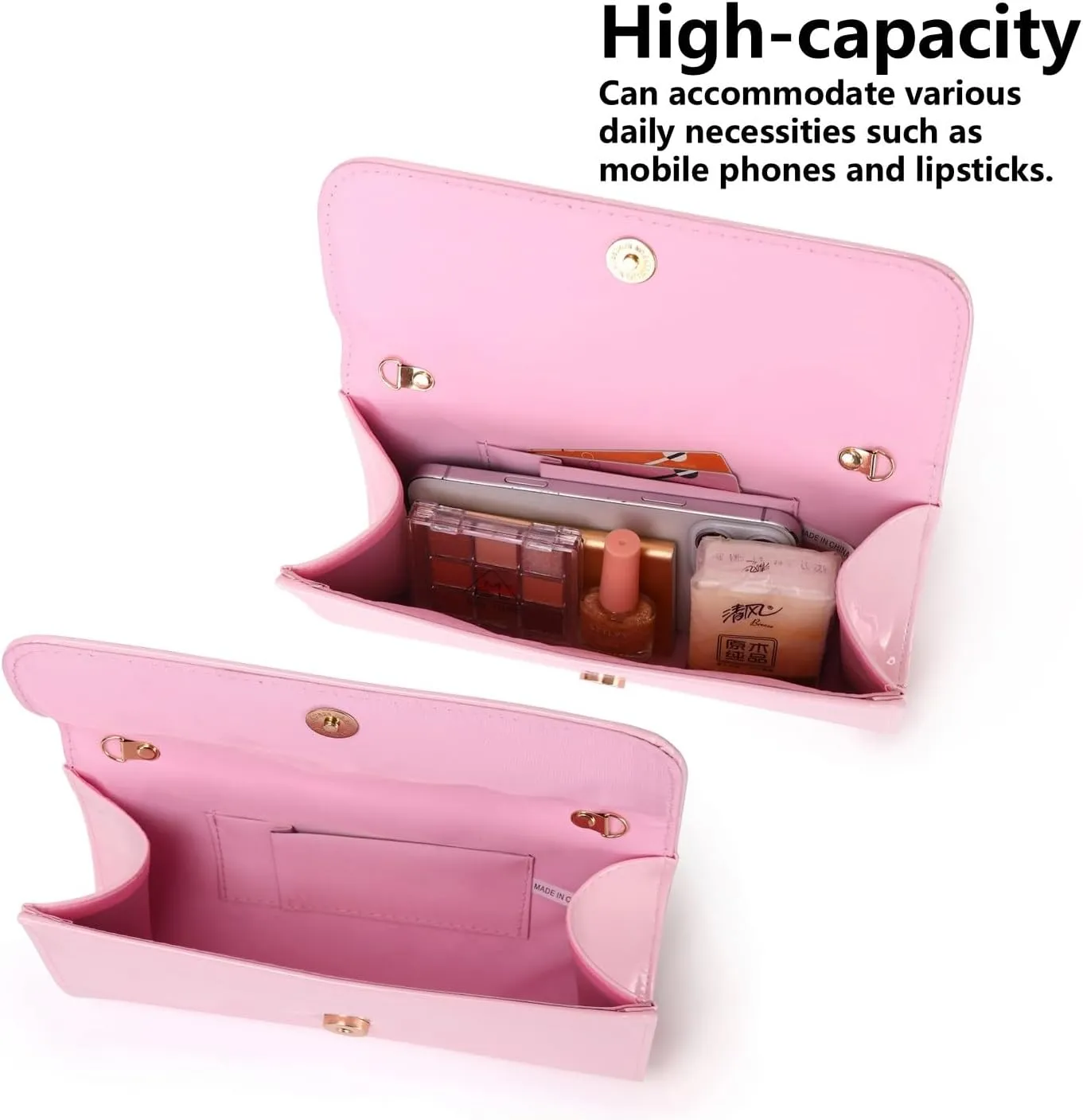 Patent Leather Envelope Clutch for Women Stylish Evening Handbag with Detachable Chain, Perfect for Wedding, Party & Prom