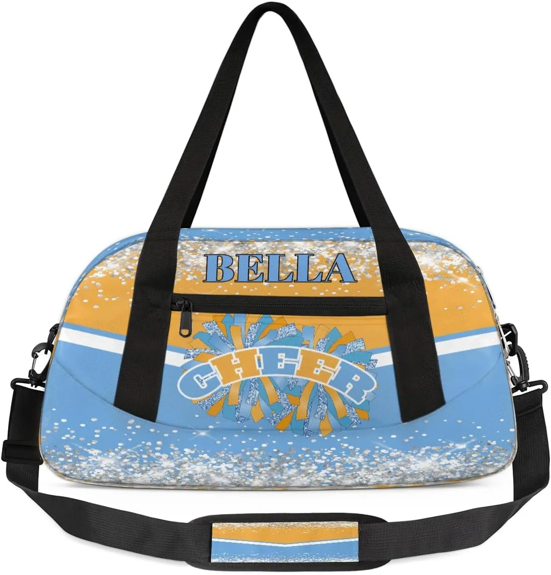 Personalized Cheer Bags for Cheerleaders Custom Cheer Bag for Girls Blue Orange Glitter Kids Travel Duffel Sport Gym Bag School Practice Dance Bag