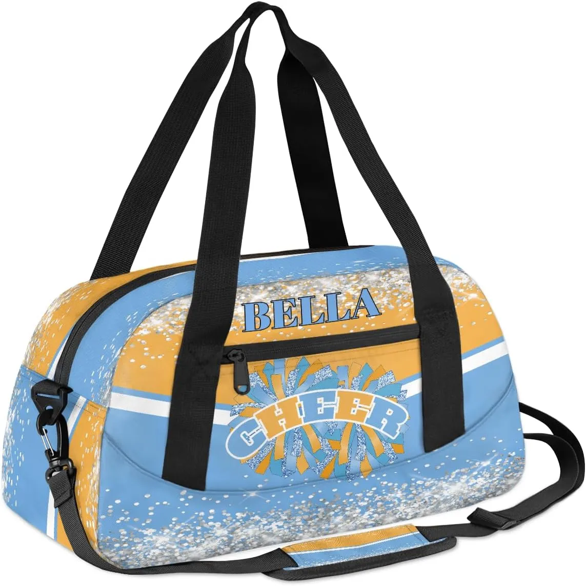 Personalized Cheer Bags for Cheerleaders Custom Cheer Bag for Girls Blue Orange Glitter Kids Travel Duffel Sport Gym Bag School Practice Dance Bag