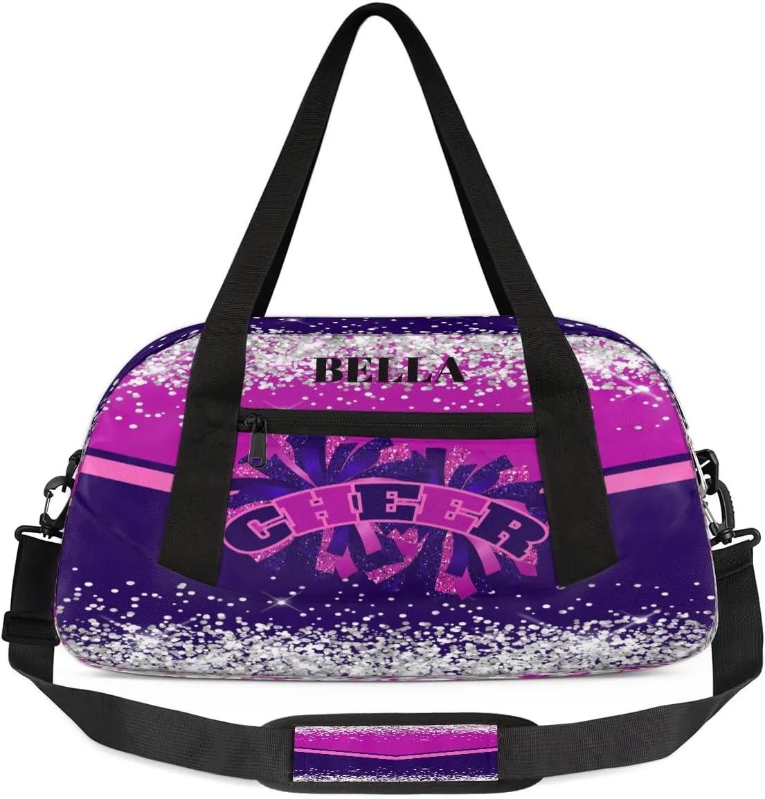 Personalized Cheer Bags for Cheerleaders Custom Cheer Bag for Girls Dark Purple Pink Glitter Kids Travel Duffel Sport Gym Bag School Practice Dance Bag