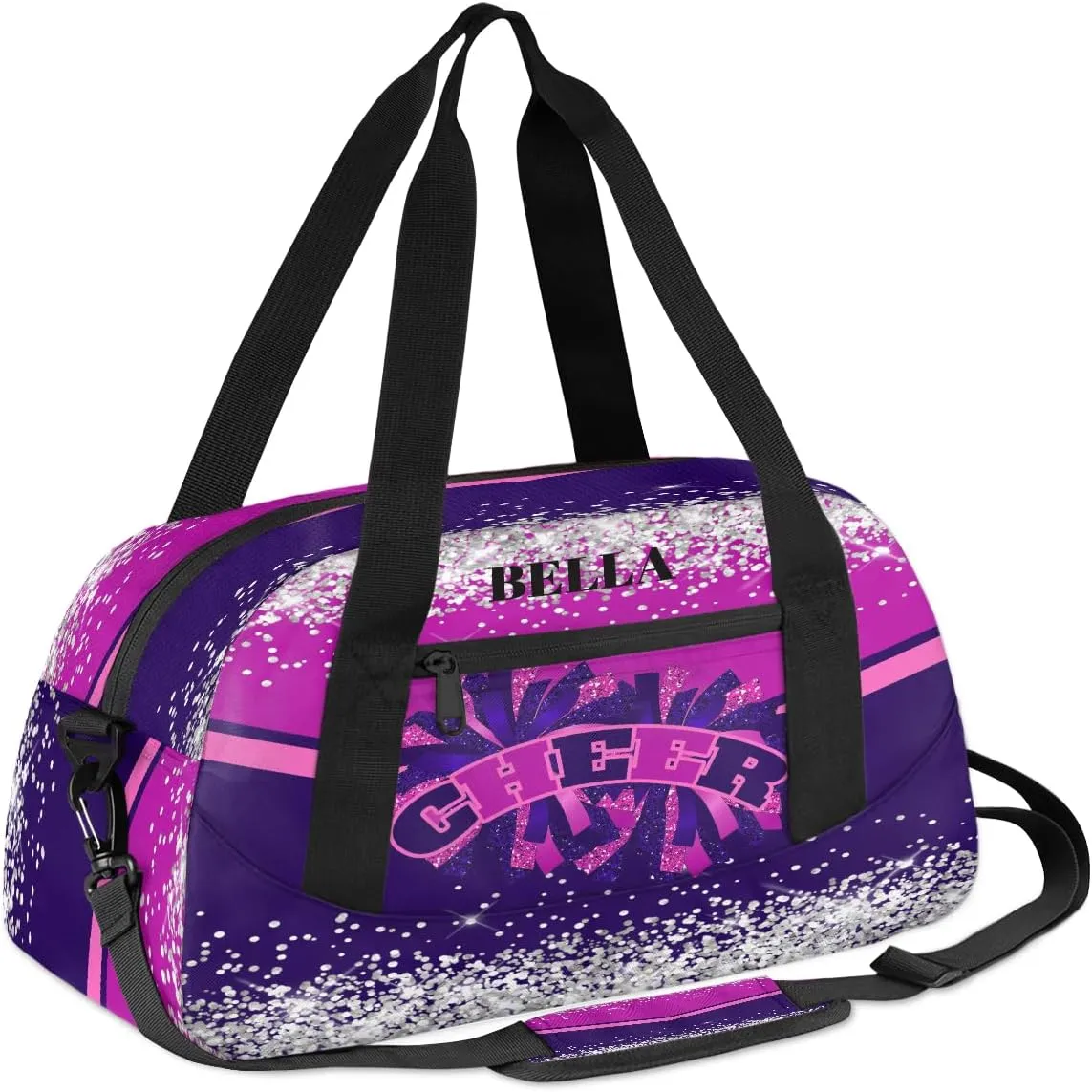 Personalized Cheer Bags for Cheerleaders Custom Cheer Bag for Girls Dark Purple Pink Glitter Kids Travel Duffel Sport Gym Bag School Practice Dance Bag