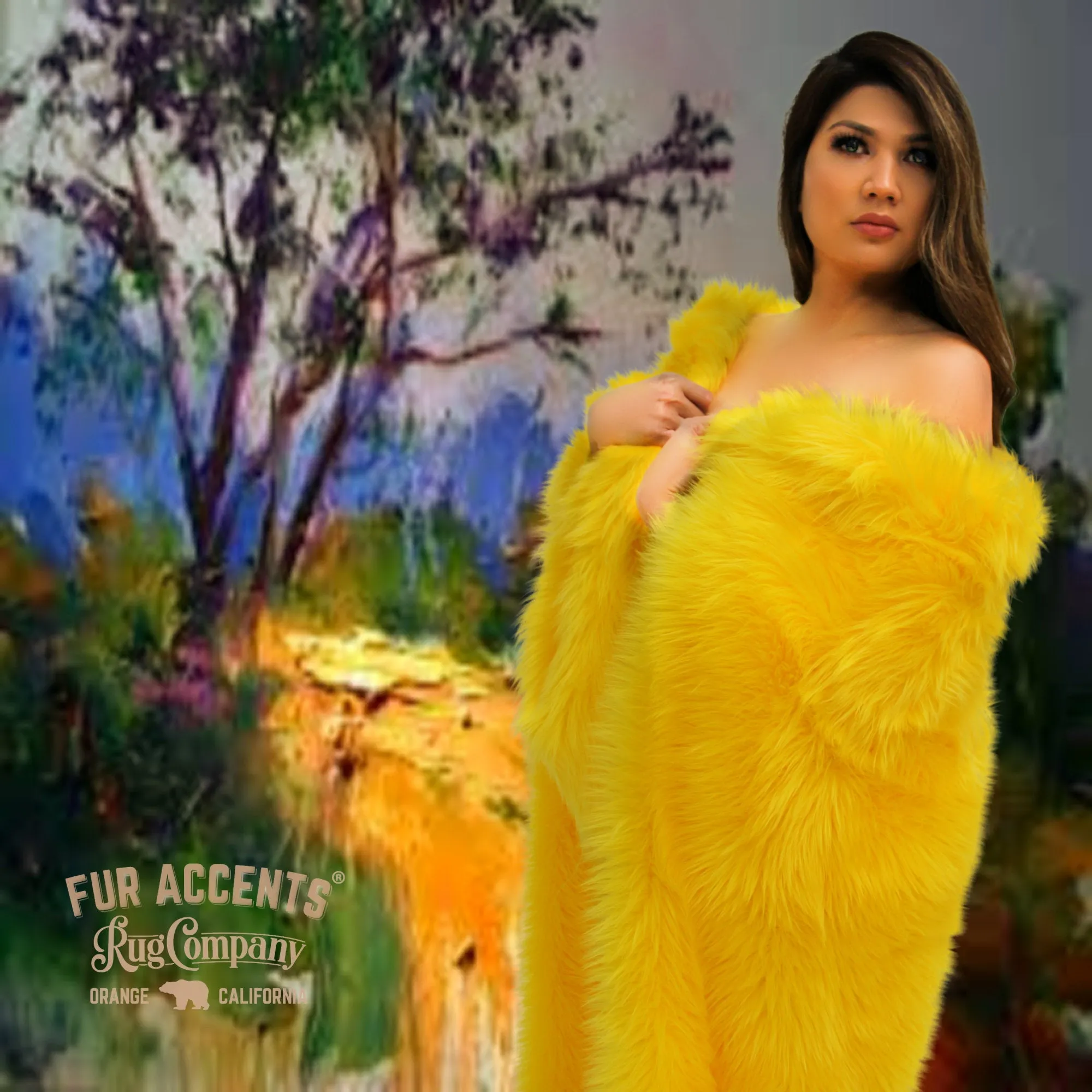Plush  Faux Fur Throw Blanket,  Bedspread, Soft, Bright Yellow Shag, Luxury Fur - Minky Cuddle Fur Lining Fur Accents USA