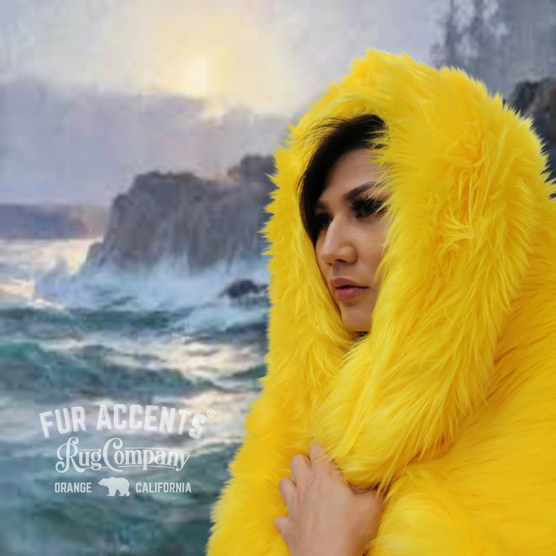 Plush  Faux Fur Throw Blanket,  Bedspread, Soft, Bright Yellow Shag, Luxury Fur - Minky Cuddle Fur Lining Fur Accents USA