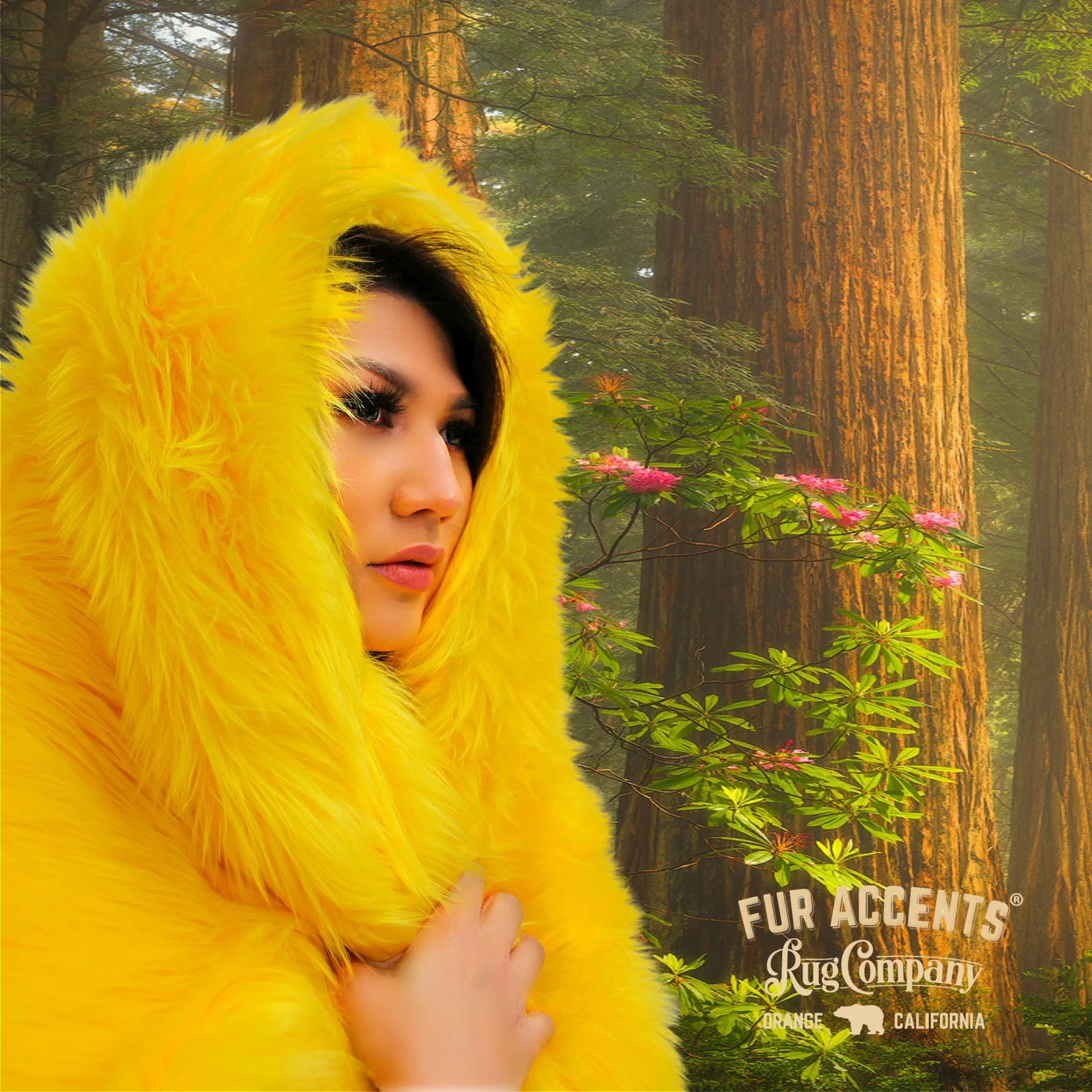Plush  Faux Fur Throw Blanket,  Bedspread, Soft, Bright Yellow Shag, Luxury Fur - Minky Cuddle Fur Lining Fur Accents USA