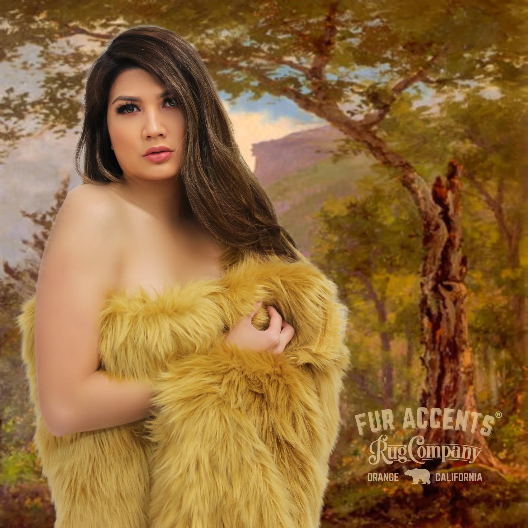 Plush  Faux Fur Throw Blanket, Bedspread, Soft, Golden Camel Shag, Luxury Fur - Minky Cuddle Fur Lining Fur Accents USA