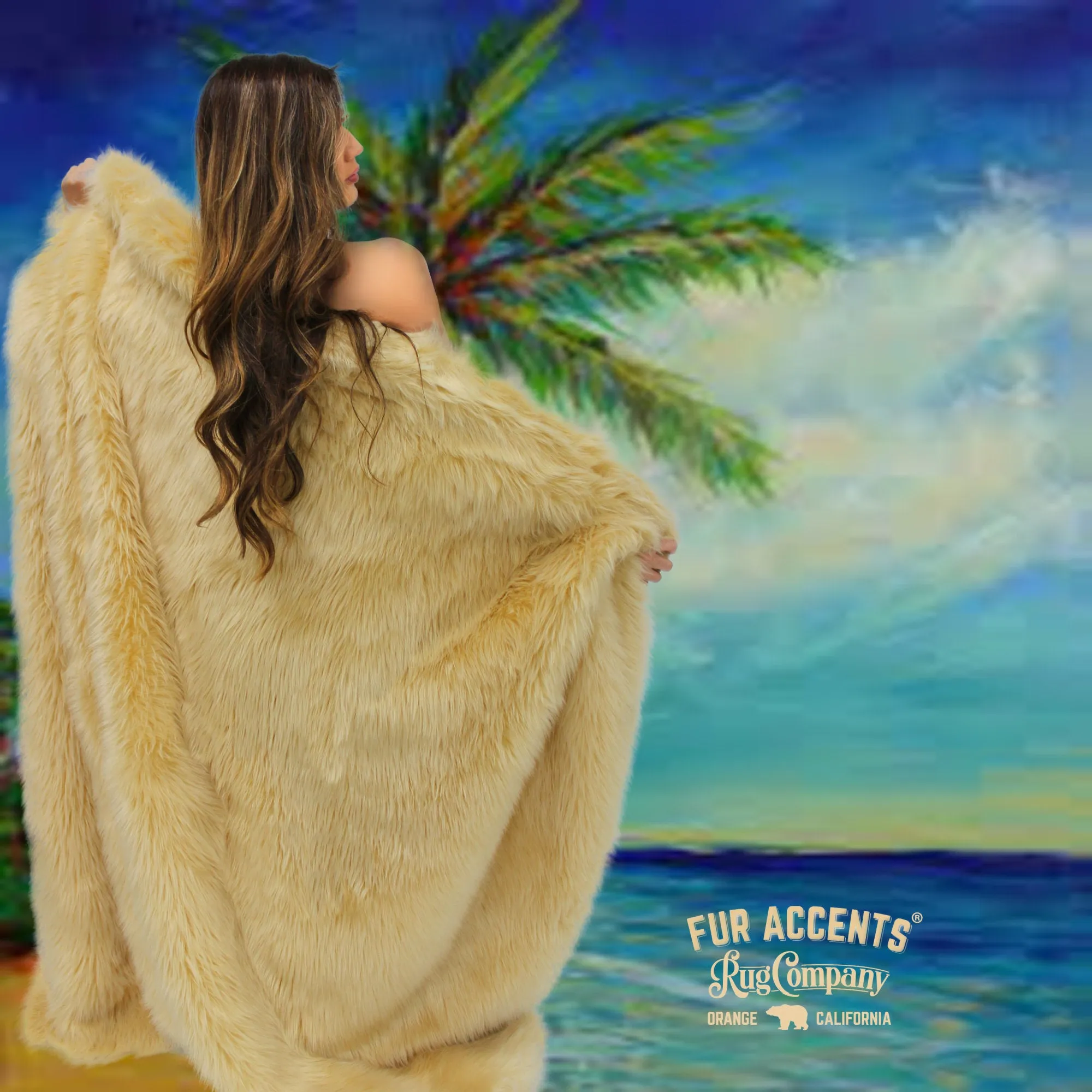 Plush  Faux Fur Throw Blanket, Bedspread, Soft, Light Tan Shag, Luxury Fur - Minky Cuddle Fur Lining Fur Accents USA