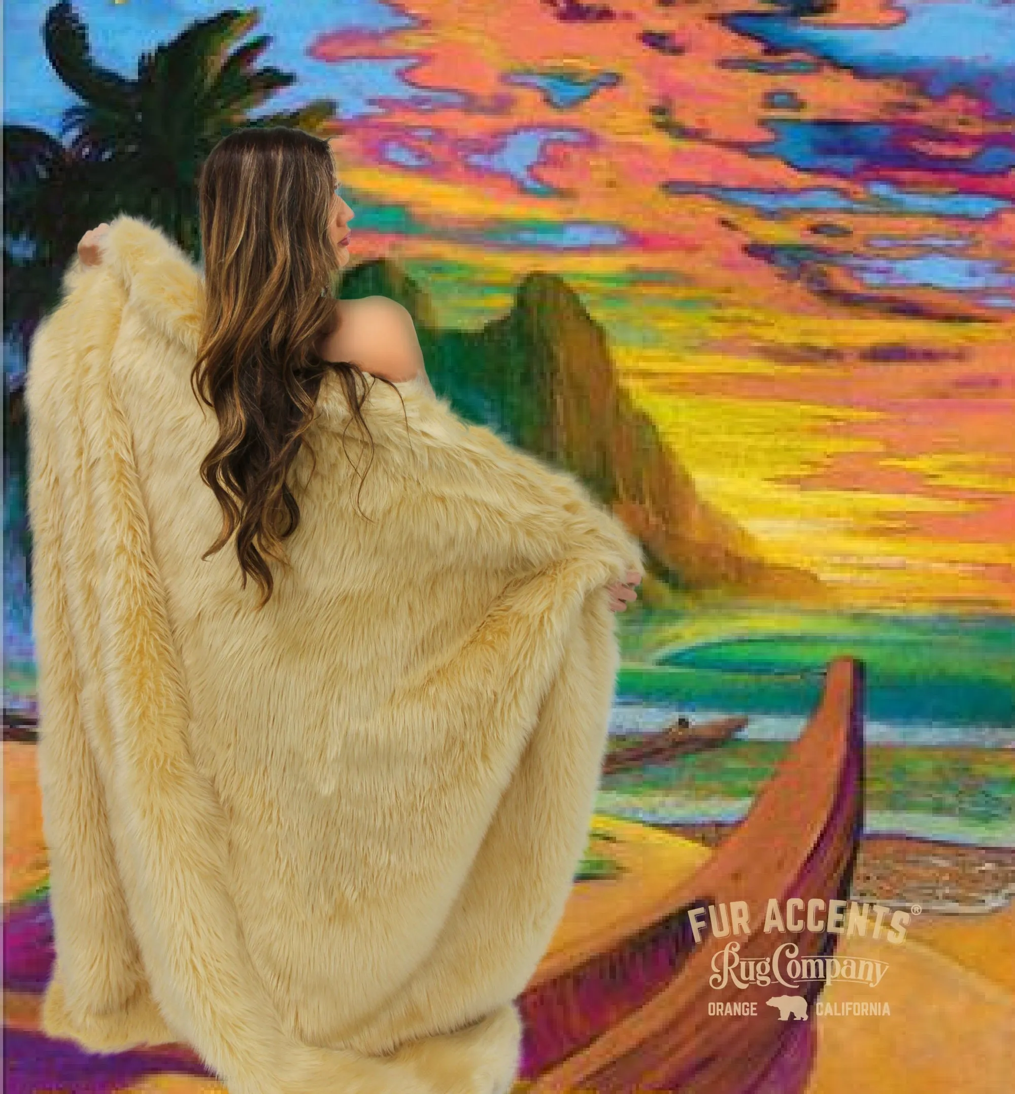 Plush  Faux Fur Throw Blanket, Bedspread, Soft, Light Tan Shag, Luxury Fur - Minky Cuddle Fur Lining Fur Accents USA