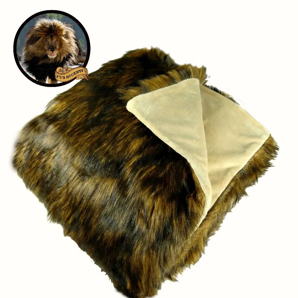 Plush  Faux Fur Throw Blanket, Soft Brown Wolverine Bedspread - Luxury Fur - Minky Cuddle Fur Lining Fur Accents USA