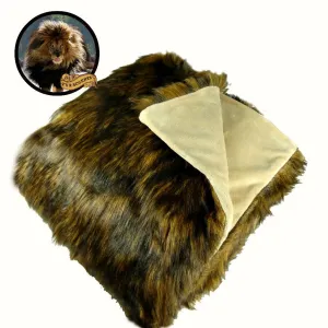 Plush  Faux Fur Throw Blanket, Soft Brown Wolverine Bedspread - Luxury Fur - Minky Cuddle Fur Lining Fur Accents USA