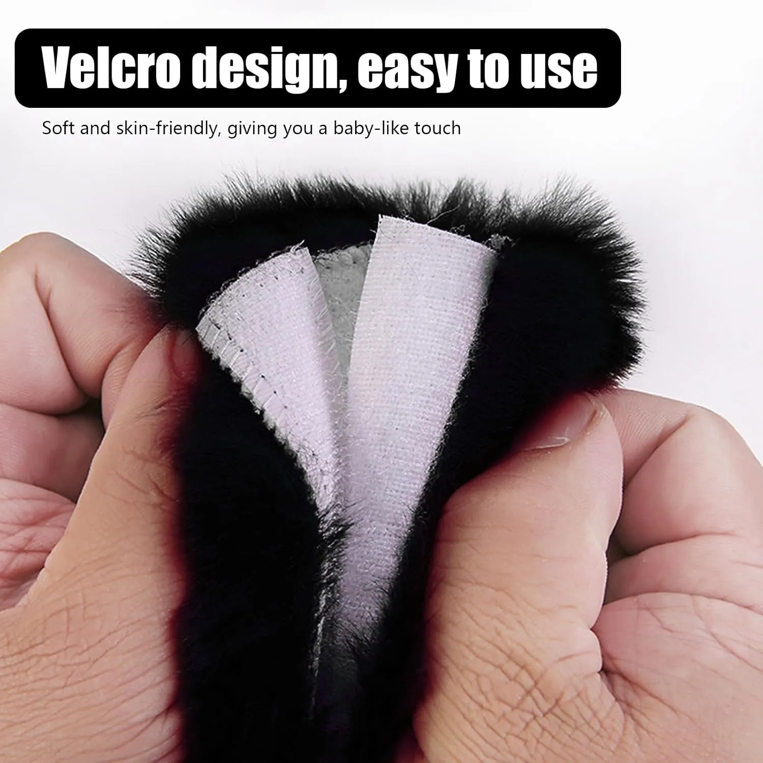 QODOLSI Pack-2 Car Seat Belt Pads, Fluffy Shoulder Pads, Self-Adhesive Auto Protective Pads, Soft Faux Rabbit Plush Pads, Backpack Strap Cover, Universal for Most Cars, Trucks, SUVs (Black)